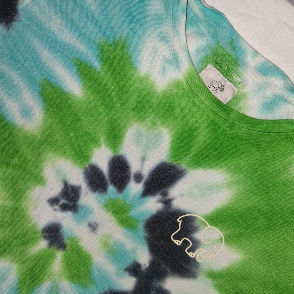Ivory Ella XS Tie Dye Crewneck Sweatshirt Blue Green Spiral Logo Cute Comfy